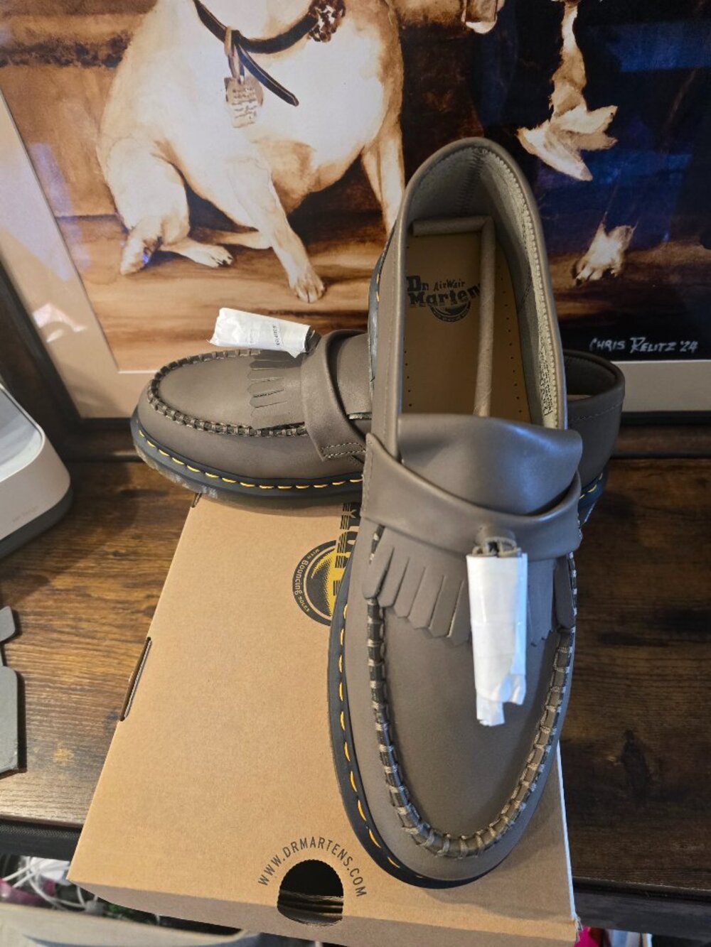 Dr. Martens Adrian YS Olive Carrara Leather Tassel Loafers Men's US 12 30686352